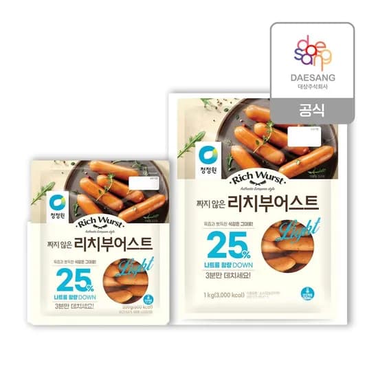 청정원 짜지않은 리치부어스트 1.2kg(1kg+200g) 21,600원