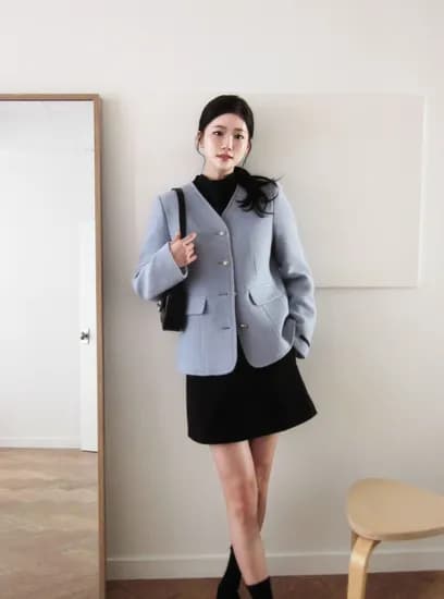 지고트 앙고라 울 플랩 포켓 브이넥 자켓