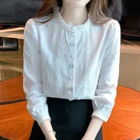 프릴 플라워 자수 포인트 긴팔 블라우스 13,920원