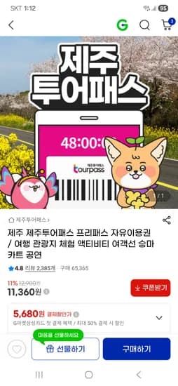 제주투어패스 자유이용권 11,360원 (타임딜)