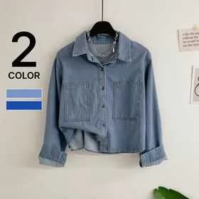 허니제이 키타츠 카라 양포켓 데님셔츠