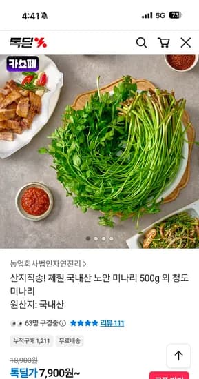 국내산 노안 미나리 500g