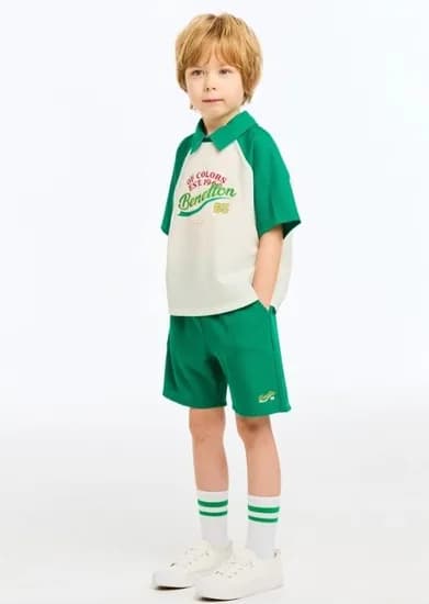 베네통키즈 래글런 와플 카라 티셔츠 셋업 45,720원 무배