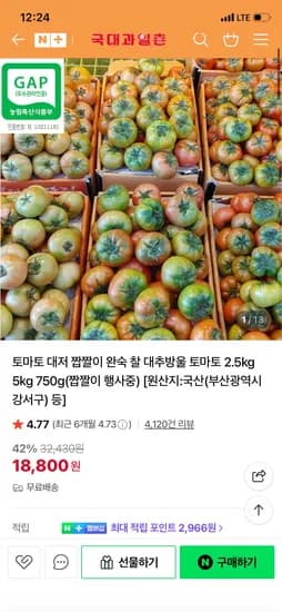 대저 짭짤이 토마토 소과(S) 2.5kg 28,800원