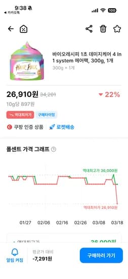 바이오레시피 데미지케어 헤어팩 300g 1개 역대최저가 26,910원