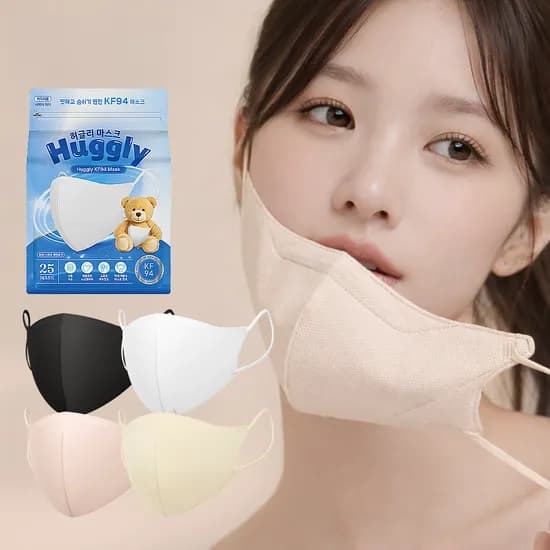 허글리 슬림핏 KF94 마스크 중형 스킨베이지 100매 7,920원