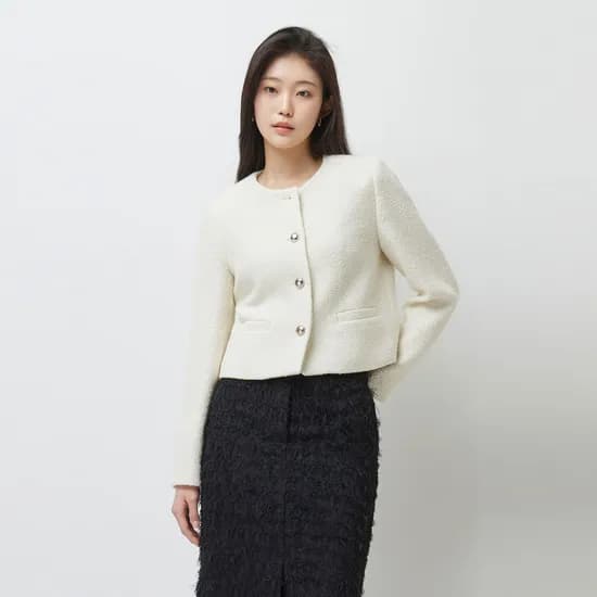 시슬리 라운드 넥 트위드 자켓