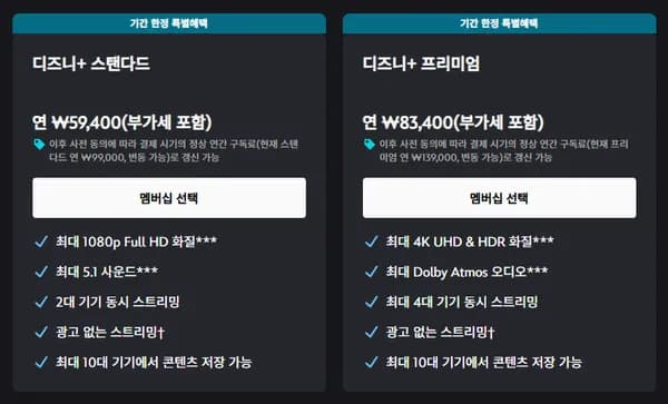 디즈니 플러스 1년 59,400원~