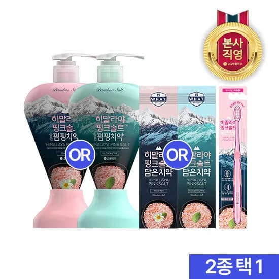 히말라야 핑크솔트 펌핑치약 1개 튜브 1개 칫솔 1개 2종 택 1