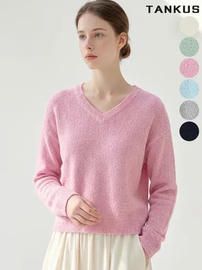 브이넥 부클 텍스쳐드 니트