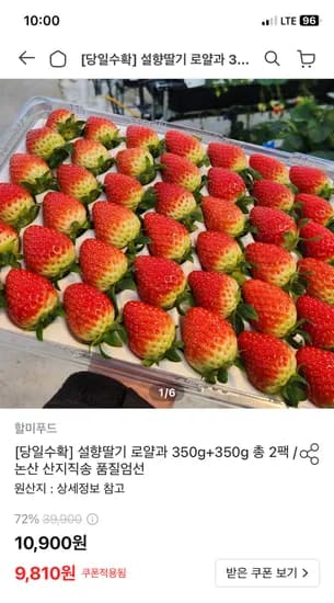 설향딸기 로얄과 350g+350g 총 2팩 9,810원 무배