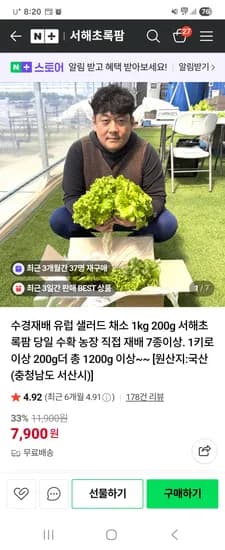 서해초록팜 완전 최저가 유럽 샐러드 채소 1.2kg 7종 7,900원 무배