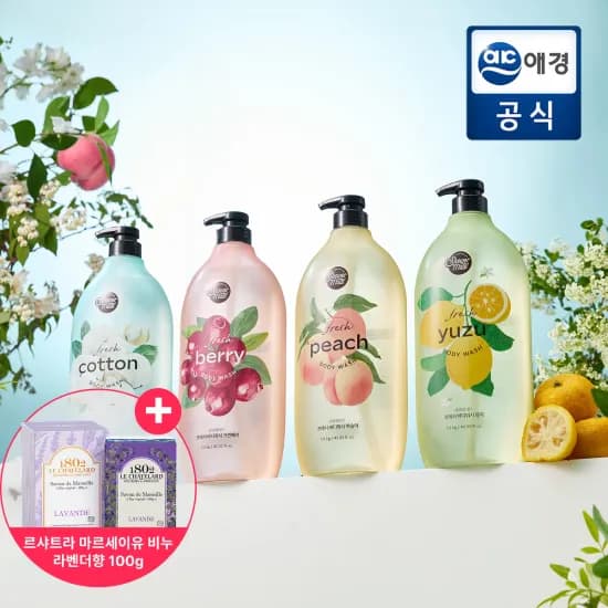 샤워메이트 프레시 바디워시 1.2kg 3개 + 르샤트라 프랑스비누 100g 무배 7781원
