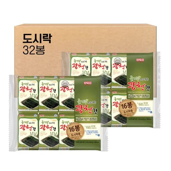 삼육김 들기름으로 구운 광천김 도시락김, 4g, 32봉 8,900원 무배