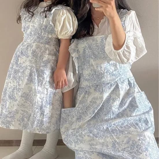 착샷! 블루플라워리 롱프릴 앞치마 아이 커플 9,910원