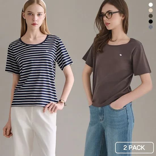 슬로우롤리 U넥 반팔 티셔츠 2장