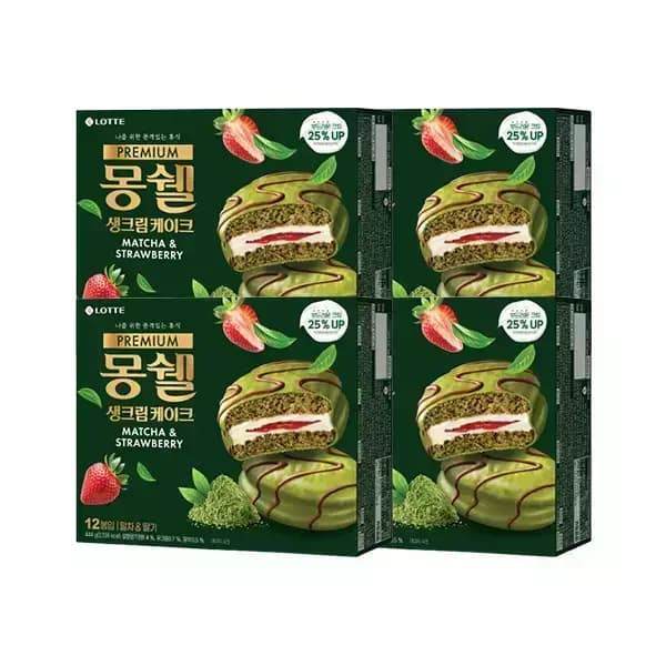 롯데웰푸드 프리미엄 몽쉘 말차 딸기 생크림 케이크, 444g, 4개 24,100원(무료배송)