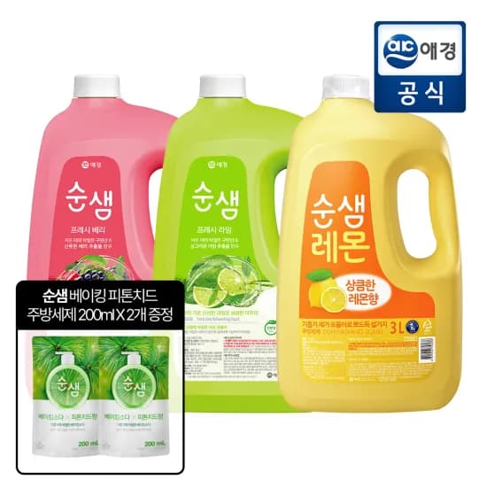 순샘 뽀드득 주방세제 3L 4개 + 400ml 증정 무배 15285원