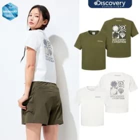 지마켓. 디스커버리 프레시벤트 여성 워싱 크롭 그래픽 반팔티셔츠 26,980원 무배