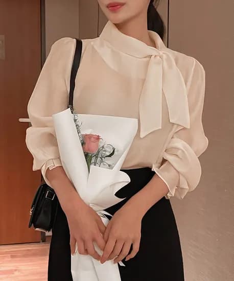 하객룩 러블 타이 리본 블라우스 f~L사이즈 40200원 무배