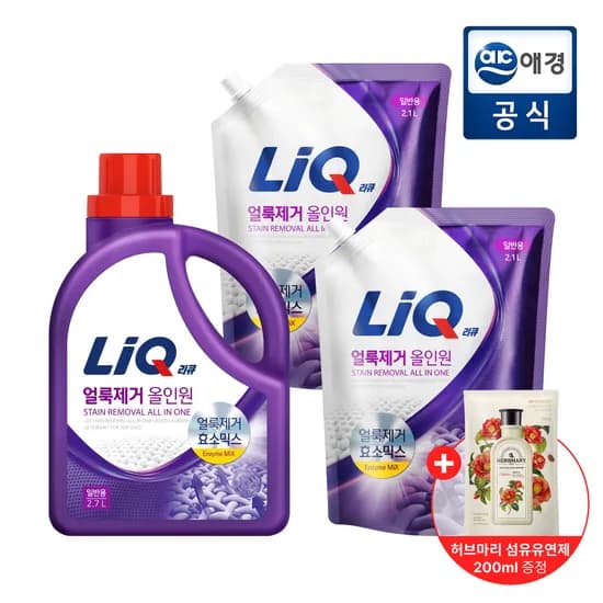 리큐 얼룩제거 올인원 세탁세제 2.7L 용기+2.1L 리필 2개 (일반용/드럼용) 13,610원