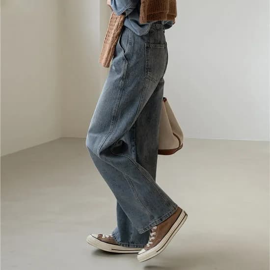 모나 와이드 절개 데님 팬츠