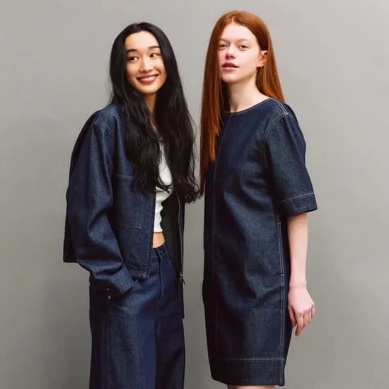 JAJU 여 커브드 데님 팬츠 네이비