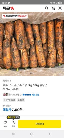 카카오] 제주 햇 구좌당근 주스용 5kg 7,300원 무배