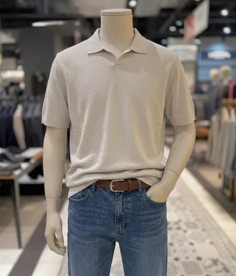 바쏘 옴므 쿨링 면 스판 반팔 니트 티