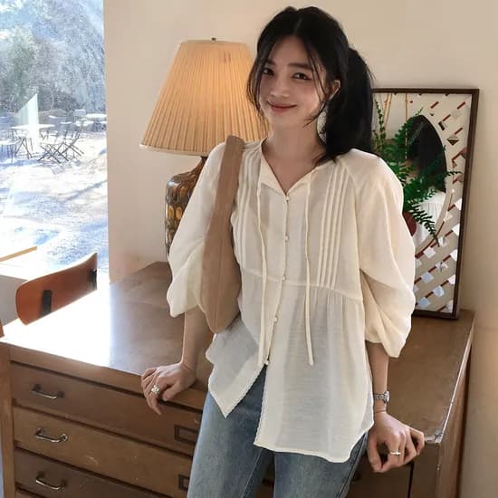 제너럴아이디어 래글런 핀턱 블라우스 아이보리 38700원