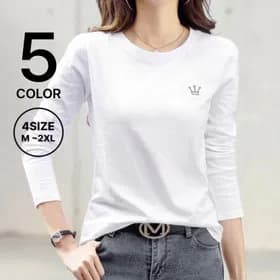 심플 왕관 포인트 라운드넥 긴팔 티셔츠