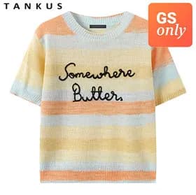 탱커스 레인보우 라운드 레터링 자수 반팔니트