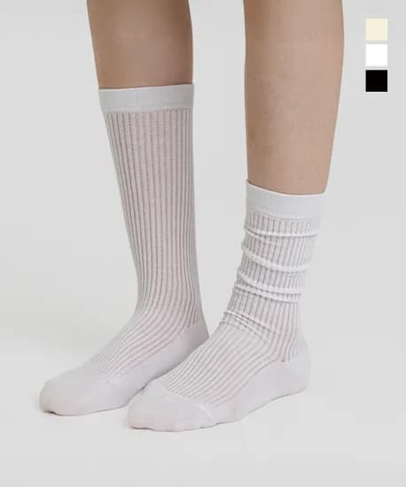 시어리브 골지 삭스 블랙 크림 화이트 3팩