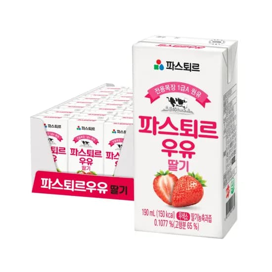 파스퇴르 딸기 멸균우유190ml 24개 12,470원 무배