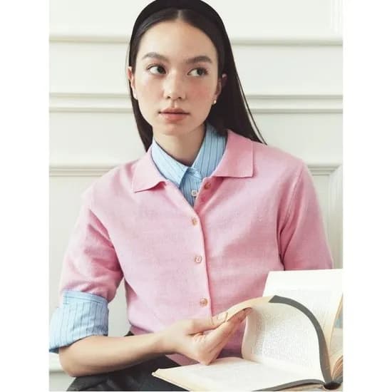 빈폴레이디스 B. my 코튼 울 T칼라 반소매 카디건 핑크 농협 무배 37,960원