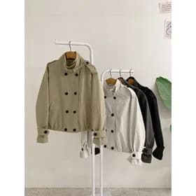 하이넥 버클 더블 포켓 트렌치 자켓