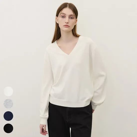수아레 우먼 코튼 캐시 브이넥 니트