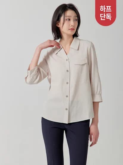 지센 린넨라이크 넥카라 블라우스 29,900원