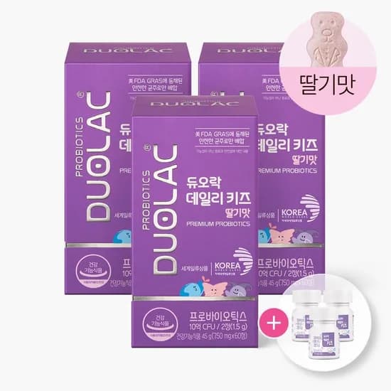 듀오락 어린이 유산균 데일리키즈 딸기맛 60정 3개