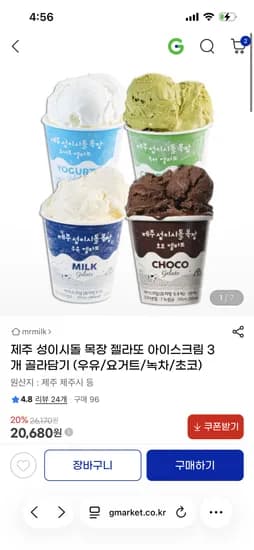 제주 성이시돌 목장 젤라또 아이스크림 3개