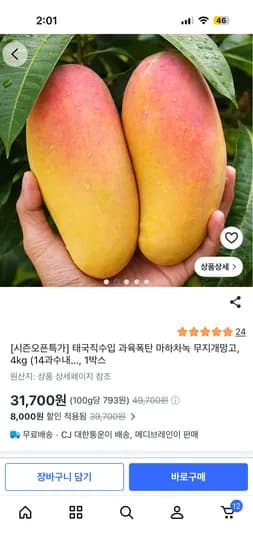 태국 무지개망고 4kg 31,700원