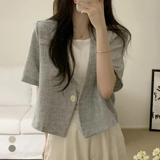 KARRA 원버튼 세미크롭 반팔자켓