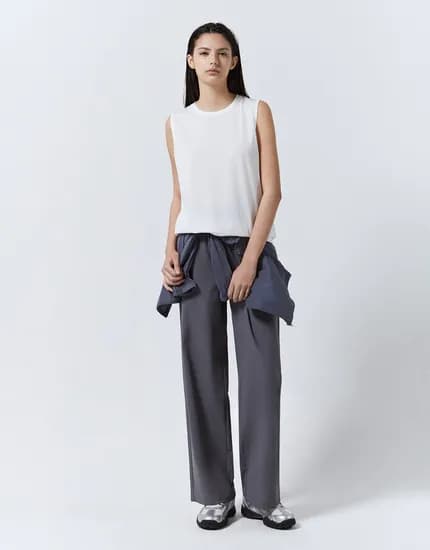 나일론 스판 와이드 풀밴딩 팬츠