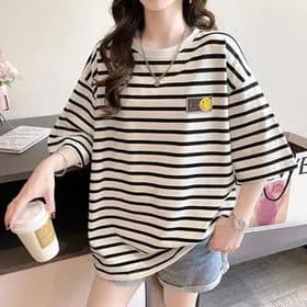 라벨 포인트 단가라 루즈핏 반팔 티셔츠