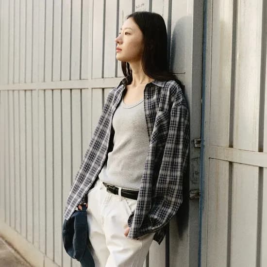 아티드 소프트 오버핏 체크 셔츠