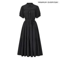 반 버튼 카라넥 셔링 플레어 롱 원피스 18,905원 무배