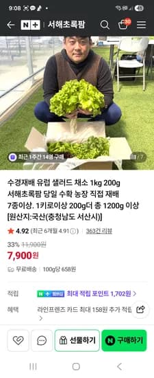 서해초록팜 유럽 샐러드 채소 1.2kg 7종 외 다양