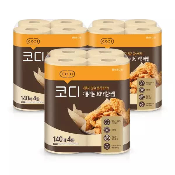 코디 기름먹는 UKP 키친타월, 140매, 4롤, 3개 9,230원(티멤/우리카드할인)