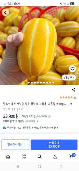 산지직송 성주 꿀참외 5kg 23,900원 무배