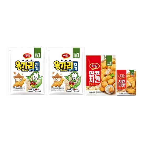 하림 용가리치킨 300g 2봉+팝콘치킨 180g 1봉+치킨너겟 1봉 증정 9900원